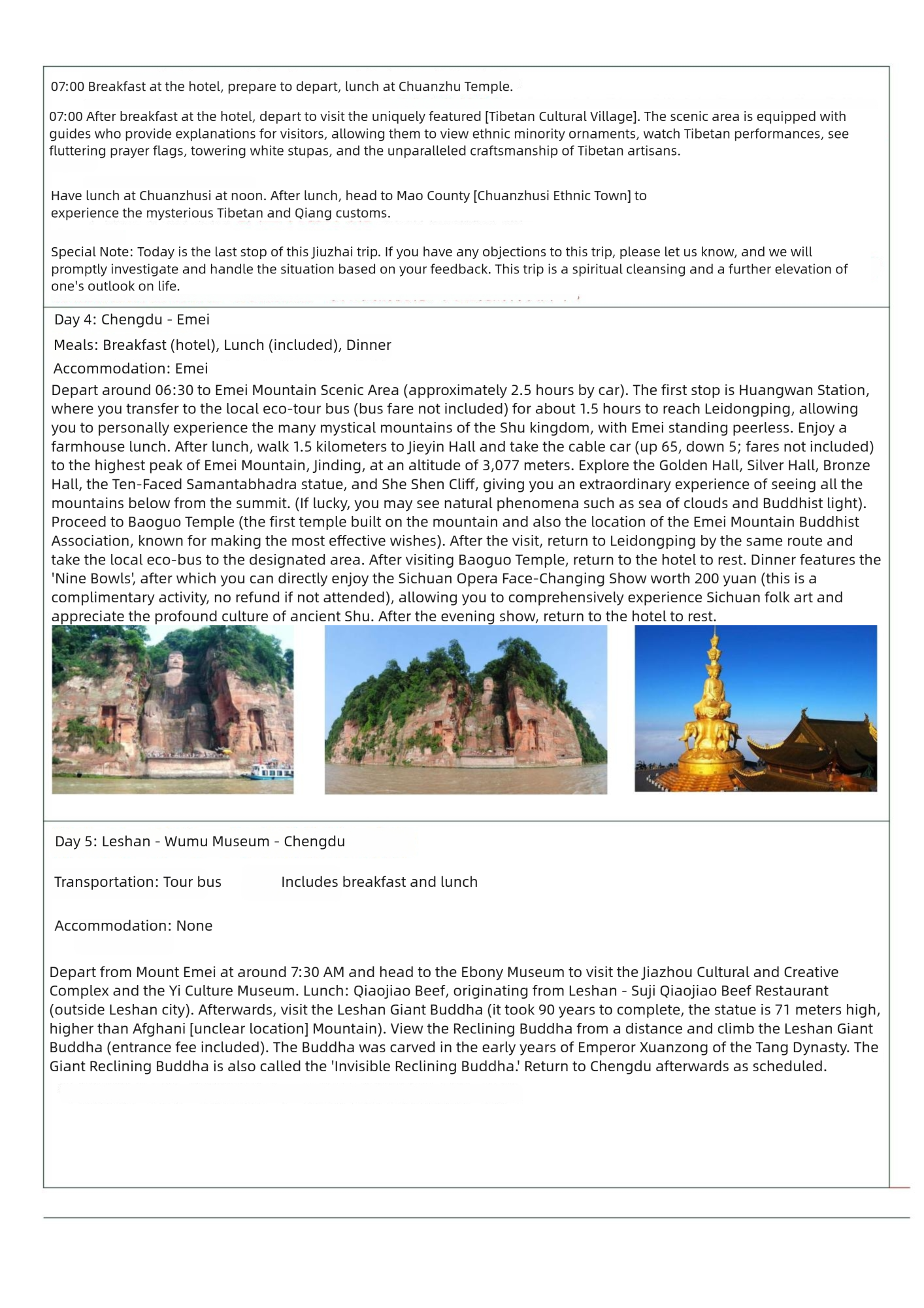 Sichuan Five Days Four Nights